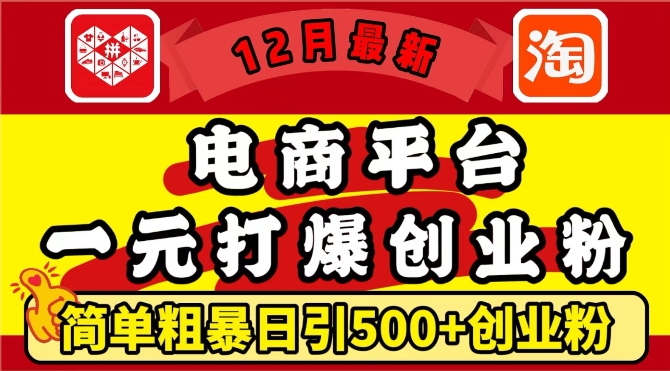 12月最新:电商平台1元打爆创业粉,简单粗暴日引500+精准创业粉,轻松月入过W-热点1站 - 热点知汇专注网赚项目资源知识聚汇