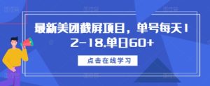 最新美团截屏项目，单号每天12-18.单日60+-热点1站 - 热点知汇专注网赚项目资源知识聚汇