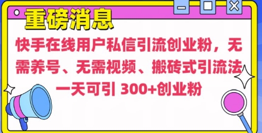 快手最新引流创业粉方法,无需养号、无需视频、搬砖式引流法-热点1站 - 热点知汇专注网赚项目资源知识聚汇