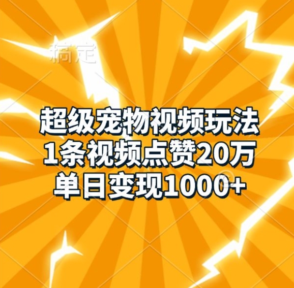 超级宠物视频玩法，1条视频点赞20万，单日变现1k-热点1站 - 热点知汇专注网赚项目资源知识聚汇